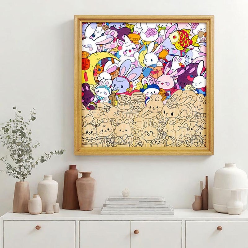 Handmade Wooden Rabbit Puzzle Set for Kids – 40 Pcs DIY Coloring Puzzle, Educational Wooden Toy, Safe & Eco-Friendly, Perfect Christmas Gift & Home Decoration (with pen) - Image 2